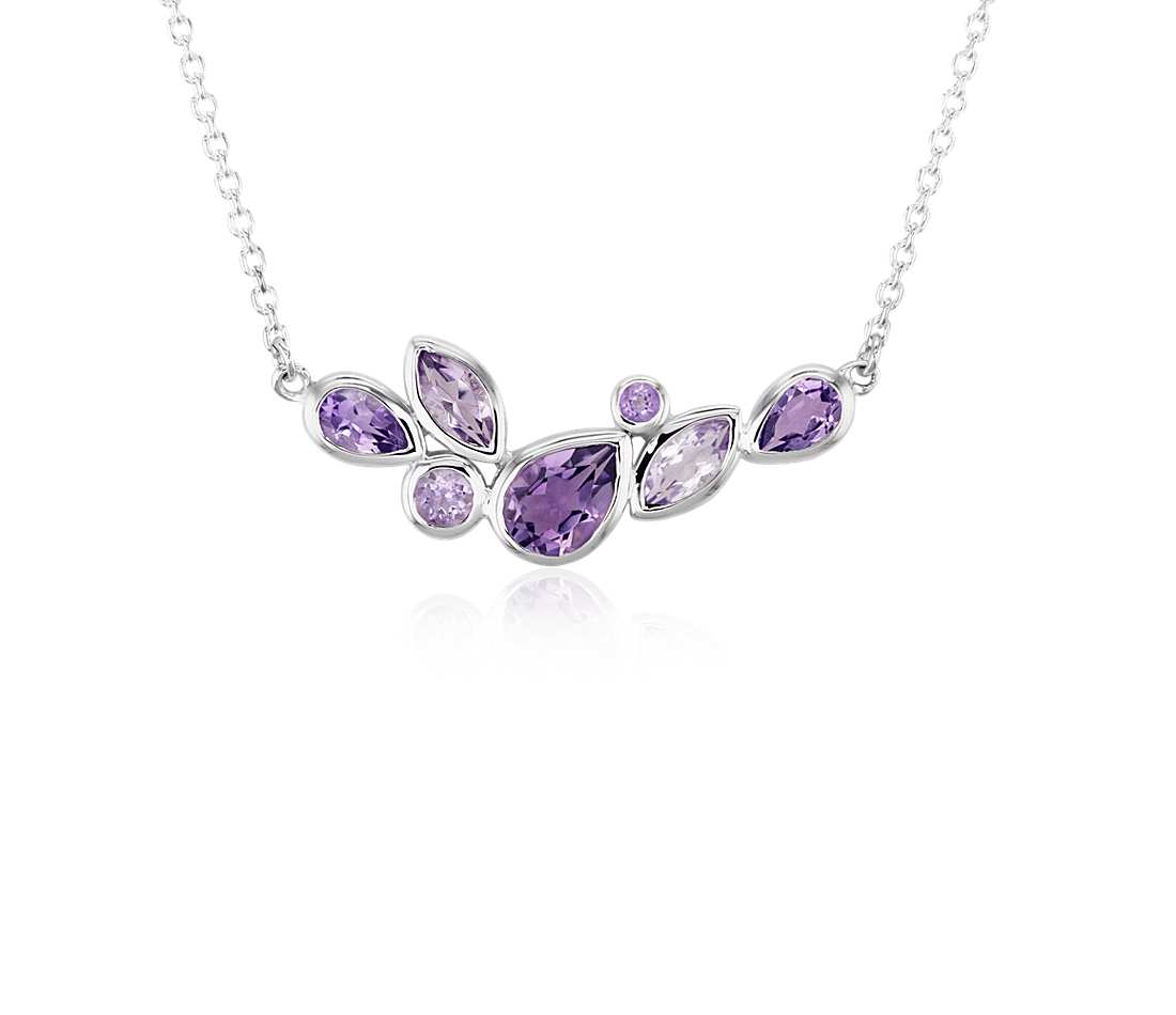 Mixed Shape Amethyst Necklace in Sterling Silver