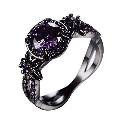 RongXing Jewelry Trendy Womens Amethyst Ring,14KT Black Gold Wedding Rings  Size6