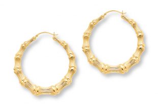 Bamboo Hoop Earrings Large 14K Yellow Gold