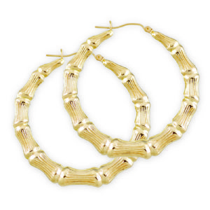10K Yellow Gold Round Bamboo Hoop Earring 1 11/16 Inch