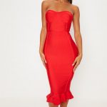 Red Frill Hem Bandage Midi Dress