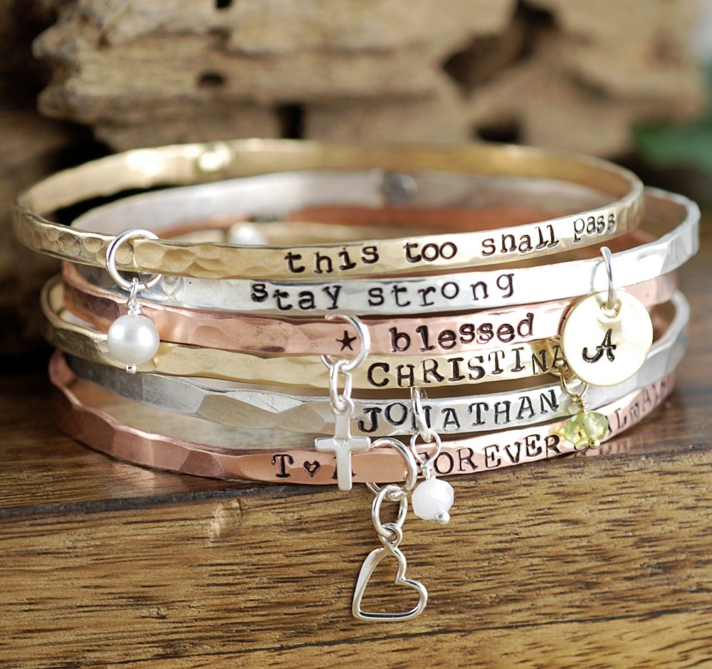 Personalized Bangle Bracelets - with Charms