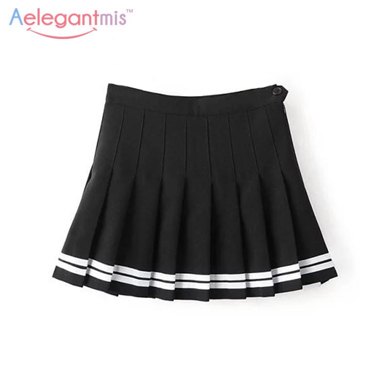 2019 Aelegantmis Sweet Pleated Skirt Women Preppy Style Mini High Waist  Skirt Girls Vintage Black White Cute School Uniforms Skirts From Vipsmall,