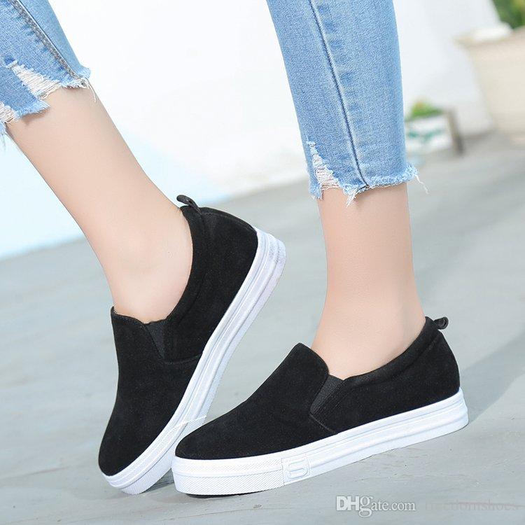 2018 Spring And Fall Women Casual Shoes Brown Slip on Loafers Gray Black  Comfortable Shoes for Womens Sneakers Fashion Flat Shoe New Design Casual  Shoes for