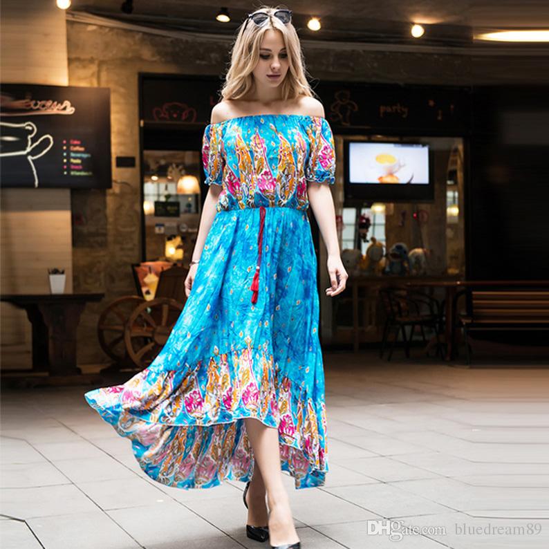New Bohemian Dresses For Womens Printed Long Summer Dress Shorts Sleeves  Boho Plus Size Maxi Casual Dresses For Women Clothes Girls Dresses Gown  From