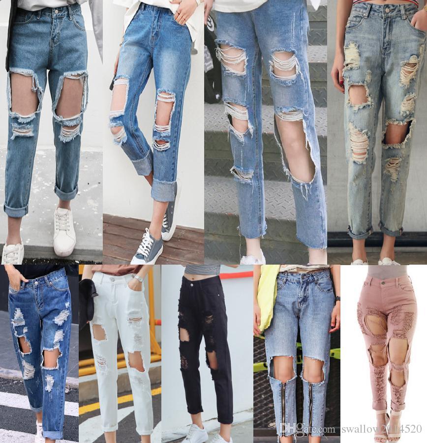 2019 2017 Women Vintage Holes Ripped Jeans Boyfriend Jeans For Women  Trousers Female Retro Denim Capris European Fashion Pants Casual Pants  Cloth From