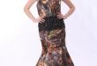 Romantic Mermaid Ruched Sweep Train Camo Wedding Gown