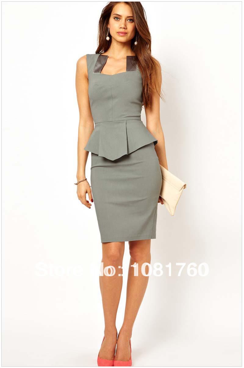 2019 Career Dresses Women Business Suits Formal Office Suits Work Lotus  Leafs Sweep Career Wear Round Collar Sleeve Pencile Grey Center Skirts From