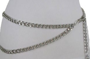New Women Silver Thick Metal Chunky Chain Link Fashion Belt Side Wave 2  Strands Hip High Waist Size XS S M L XL