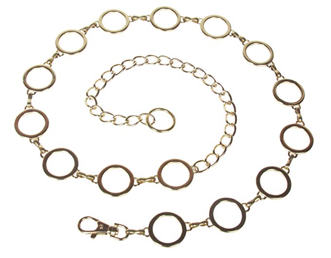 Ladies Metal Circle Chain Belt, Gold | 42"