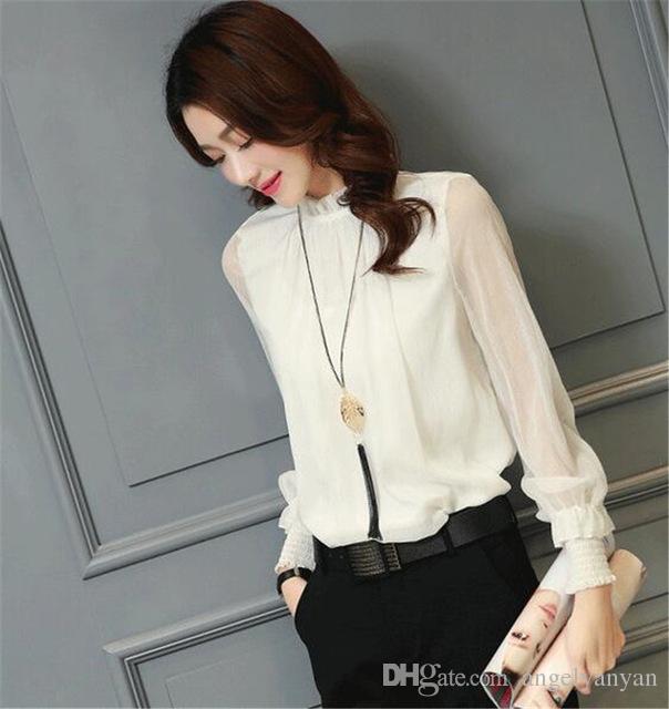 2019 Chiffon Blouse 2017 New Women Tops Long Sleeve Stand Neck Work Wear  Shirts Elegant Lady Blouses Casual Solid Color From Angelyanyan, $24.11 |  DHgate.