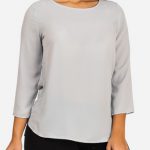 Light Weight 3/4 Sleeves Round Neck Light Grey Flowy Blouse