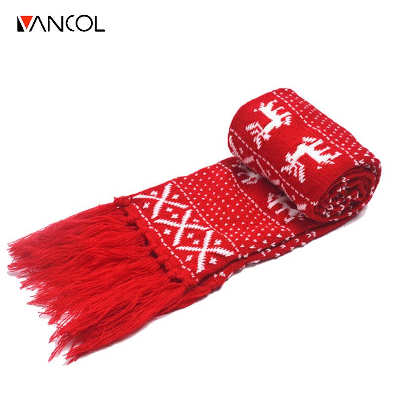 Vancol Christmas Deer Knitted Wool Neck Warmer with Tassel Long Scarves  Women Scarf Men Classic Red Black Couple Christmas Scarf Su High Quality  Neck Strap