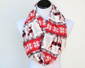 Christmas Scarf Red Reindeer and Snowflakes Infinity Scarf Scandinavian  Fair Isle soft LONG Flannel scarf, Christmas scarf, gift for women