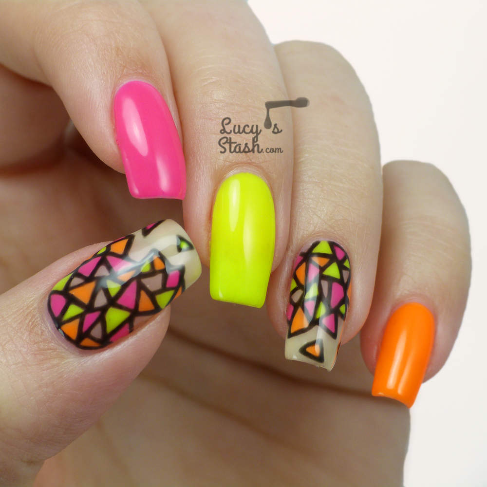 Colorful Neon rave nail art design idea
