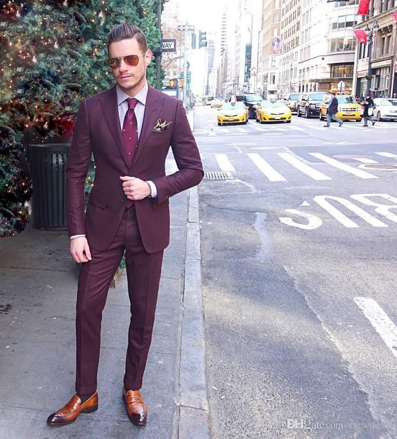 High Quality Burgundy Cool Mens Suits Slim Fit Groom Wedding Tuxedos Cheap  Two Pieces Custom Made Suit Jacket+Pants Best Mens Tuxedos Black Suit Prom  From