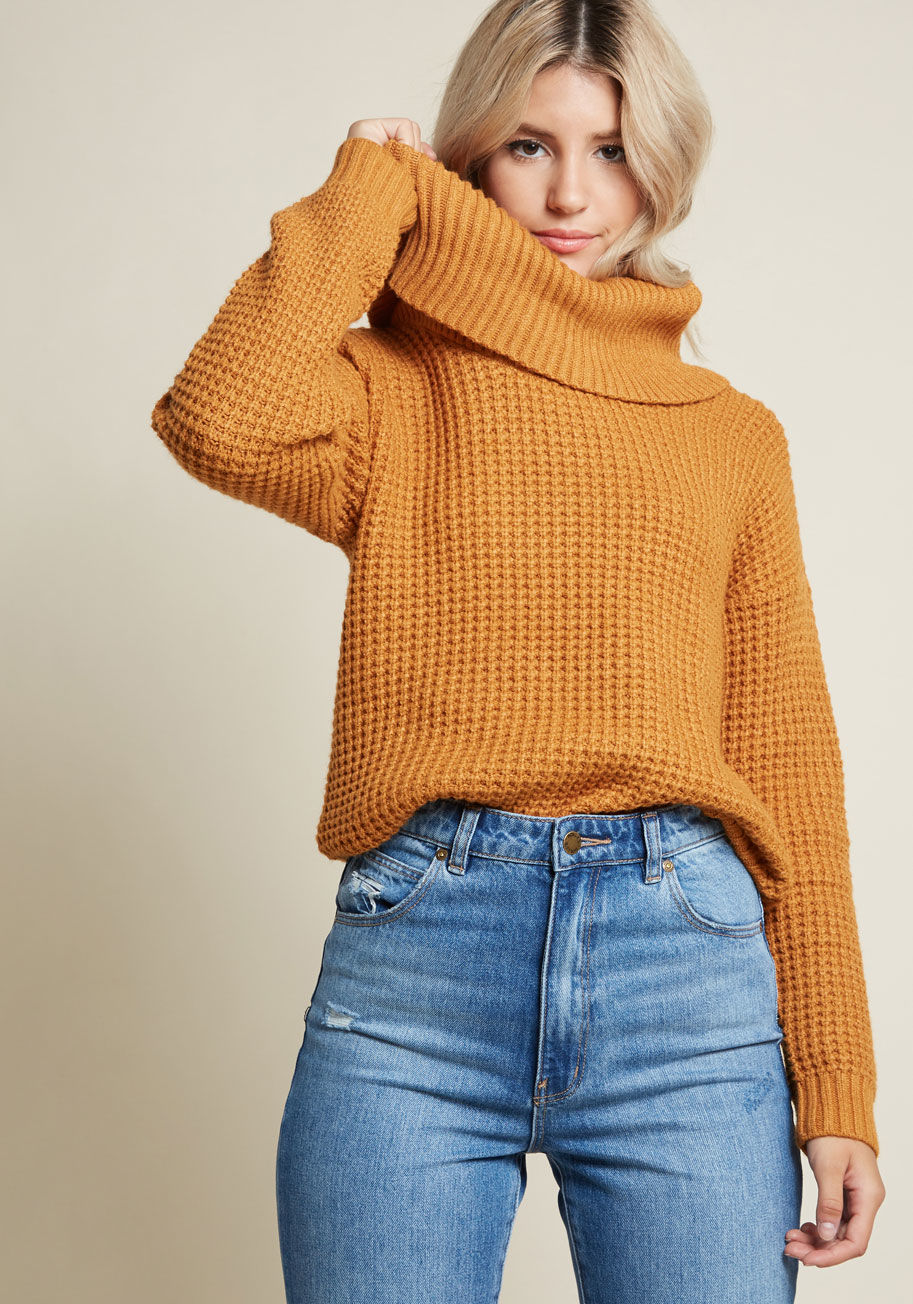 ModCloth Oh My Cozy Cowl Neck Sweater Goldenrod