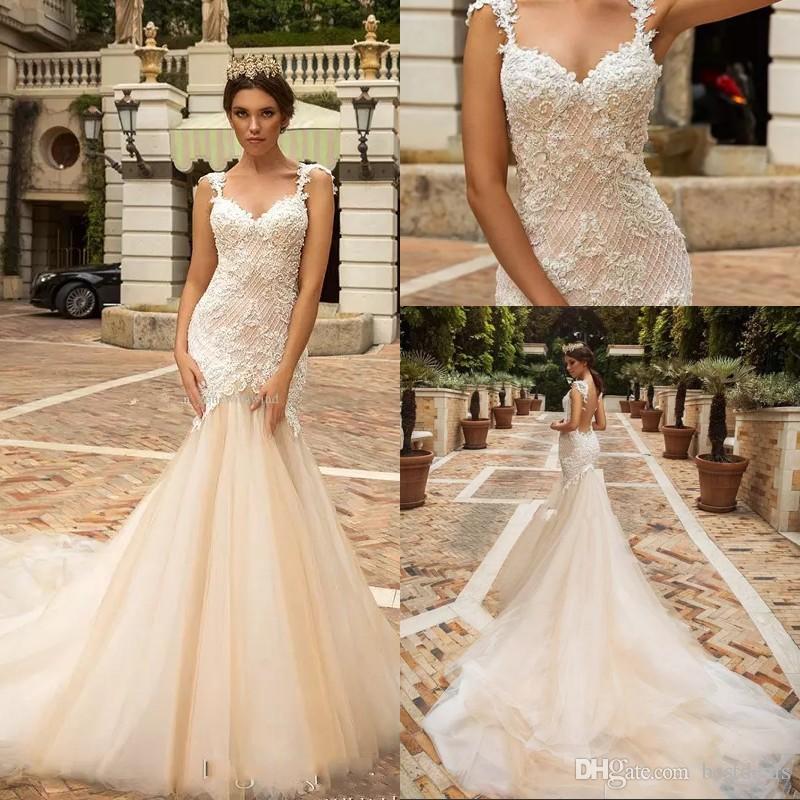 Designer Mermaid Lace Wedding Dresses 2018 Crystal Design Bridal  Embellished Bodice Sleeveless Fit And Flare Backless Wedding Gowns Designer  Beach Wedding