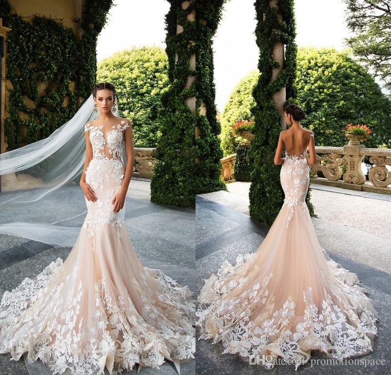 Milla Nova 2018 Designer Mermaid Wedding Dresses Illusion Neck Capped  Sleeves Full Lace Appliqued Backless Bridal Dress Online Wedding Dress Sale  Wedding