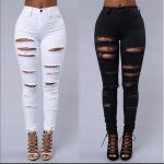 2019 Wholesale Women Ripped Jeans High Waist Torn Female Club Denim Pants  Hole Knee Skinny Pencil Jean Destroyed Trousers For Girl Club Wear From