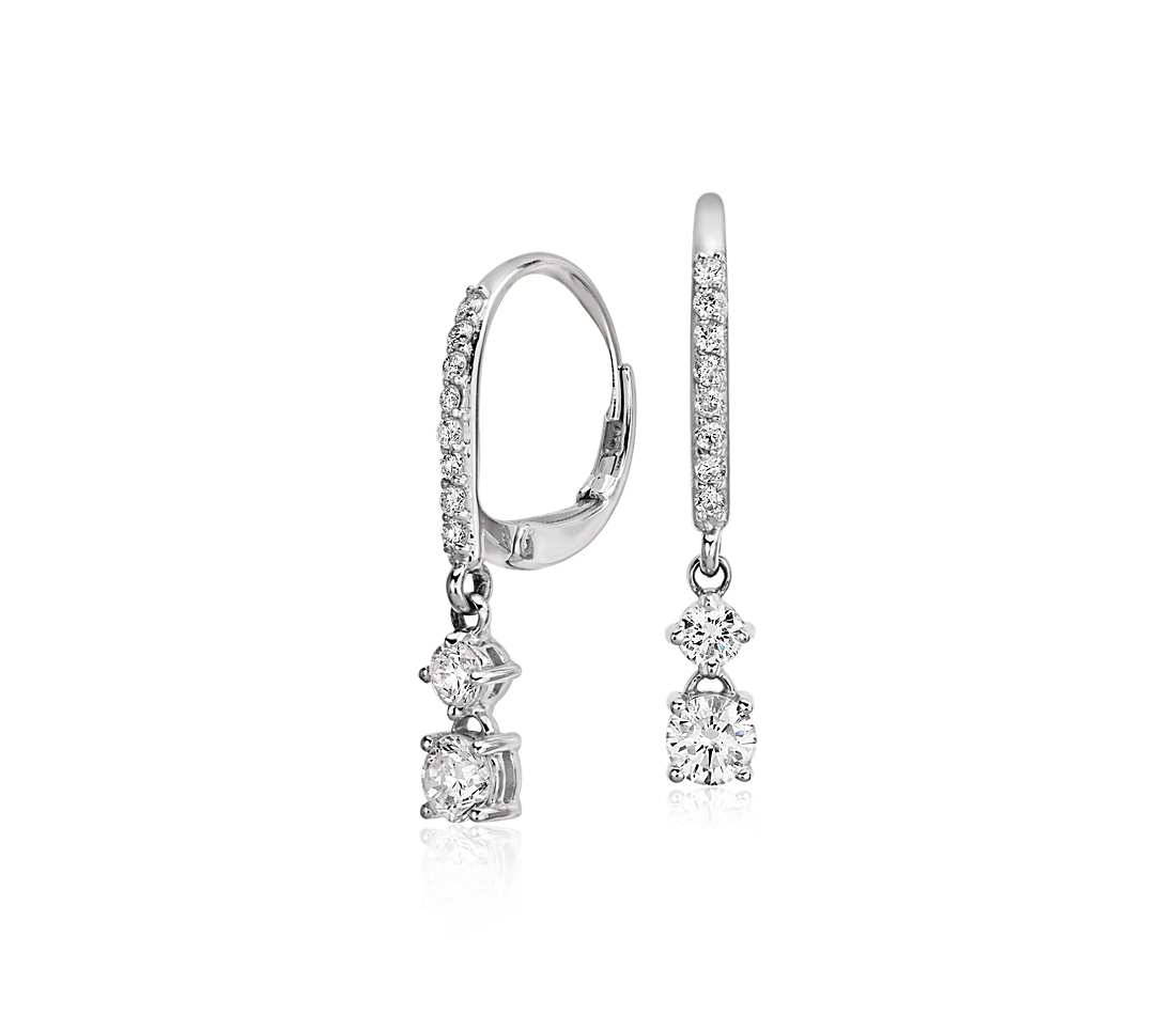 Double Diamond Drop Earrings in 14k White Gold (4/5 ct. tw.