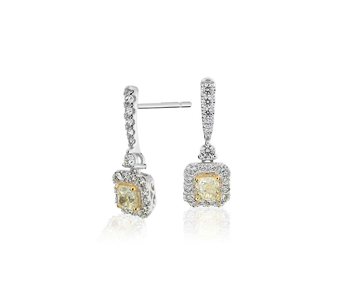 Yellow Diamond Drop Earrings in 14k White and Yellow Gold (1.22 ct. tw.