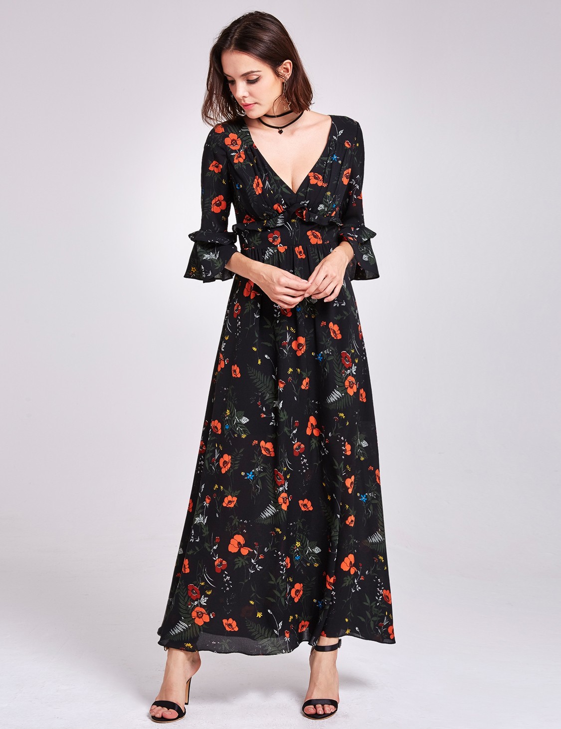 Alisa Pan Long Sleeve Floral Print Maxi Dress