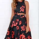 Just My Imagination Black and Red Floral Print Two-Piece Dress
