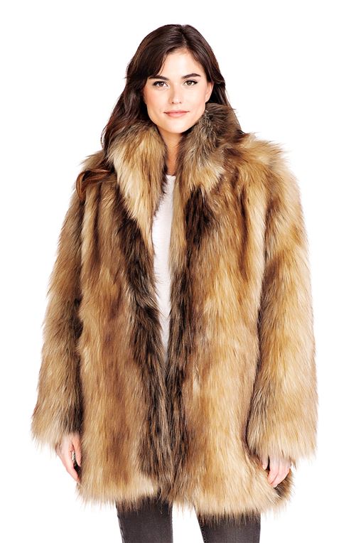 Red Fox Shawl Collar Faux Fur Jacket - 1