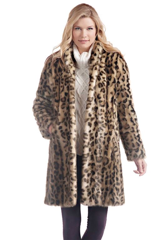 Leopard Signature Knee Length Faux Fur Coat - 1