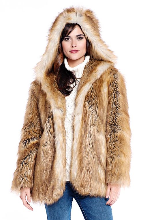 Gold Fox Hooded Faux Fur Jacket - 1