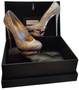 Gianmarco Lorenzi Collector Item Numbered Limited Edition Triple Platform  Collector Box Gold Pumps