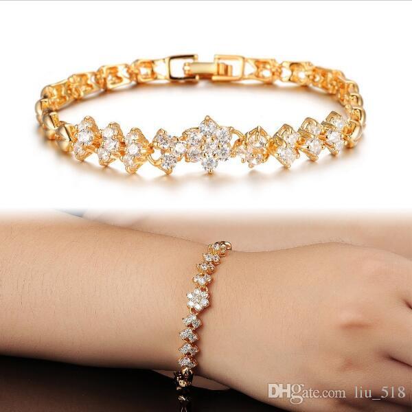 LYZ New Fashion 18K Real Gold Bracelets For Women Luxury White Stones  Zirconia Wedding Jewelry Bangle Wholesale Accessories Ks42 Charms Bracelets  Bracelets