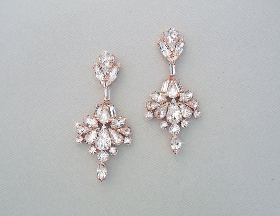 Wedding Earrings - Chandelier Earrings, Bridal Earrings, ROSE GOLD Earrings,  Crystal Earrings, Swarovski Crystals, Wedding Jewelry - VEDA