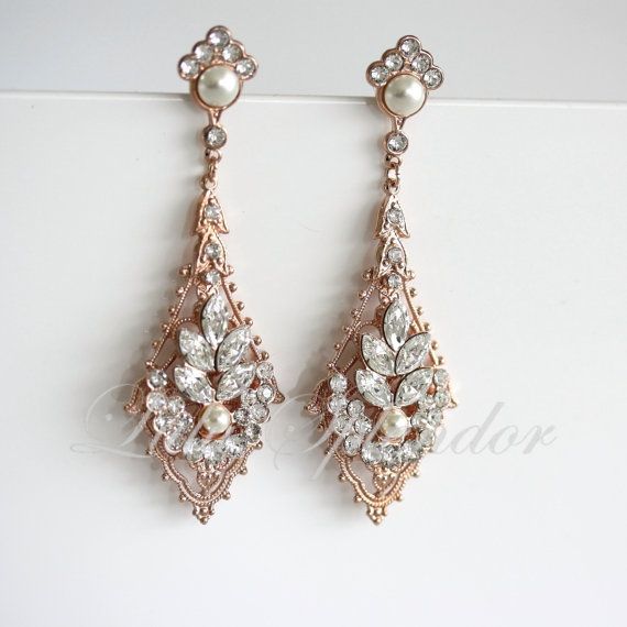 Crystal Chandelier Earrings Rose Gold Earrings Swarovski Pearl and  Crystals, Art Deco Wedding Earrings, Vintage Wedding Jewelry, URSULA