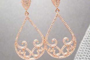Rose Gold Bridal earrings, Rose gold Wedding earrings, Wedding jewelry,  Teardrop earrings, Rose gold chandelier earrings, Bridal jewelry
