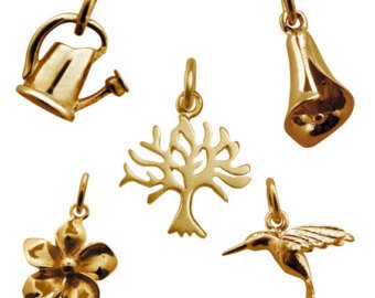 Selection of Single Gold Charms. Flower, Hummingbird, Lily, Tree, Watering  Can. Perfect addition to any charm bracelet or necklace.