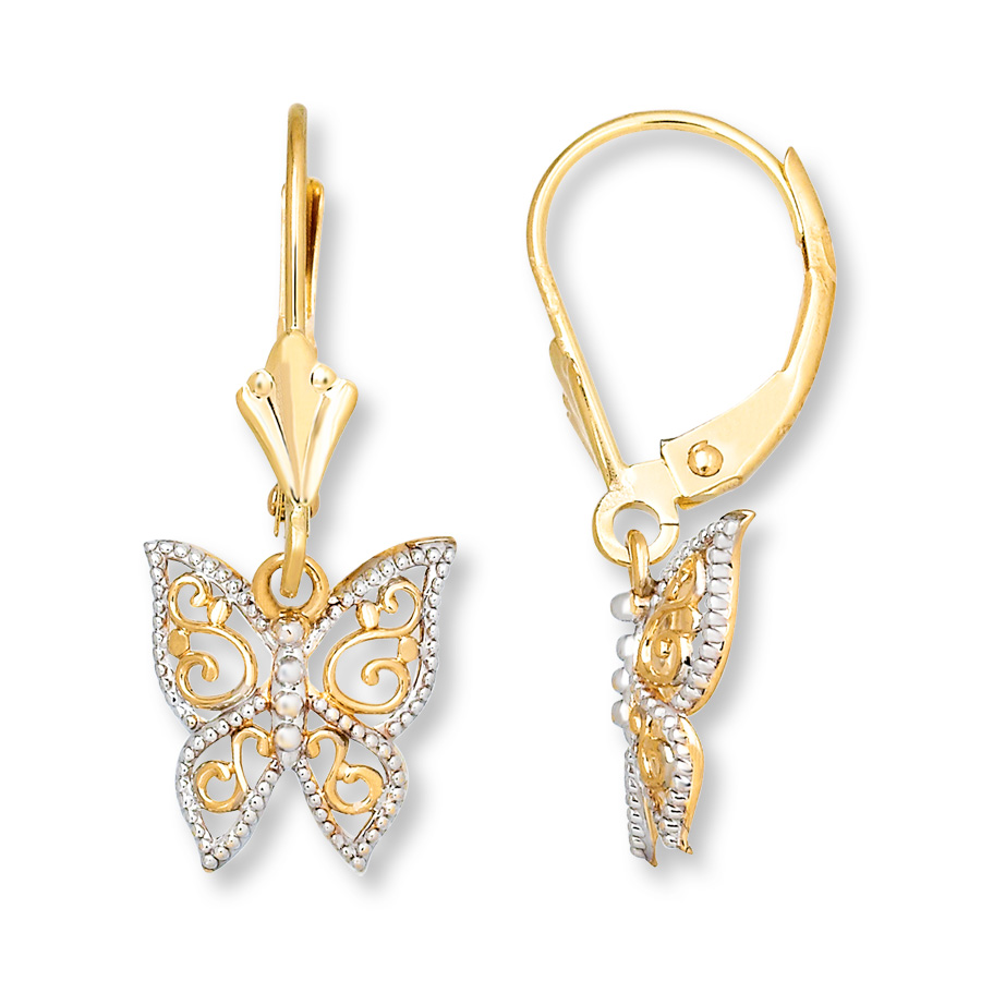 Butterfly Dangle Earrings 14K Yellow Gold. Tap to expand
