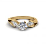 tension set round cut 3 stone engagement ring in FDENR1140RORANGLE1 NL YG