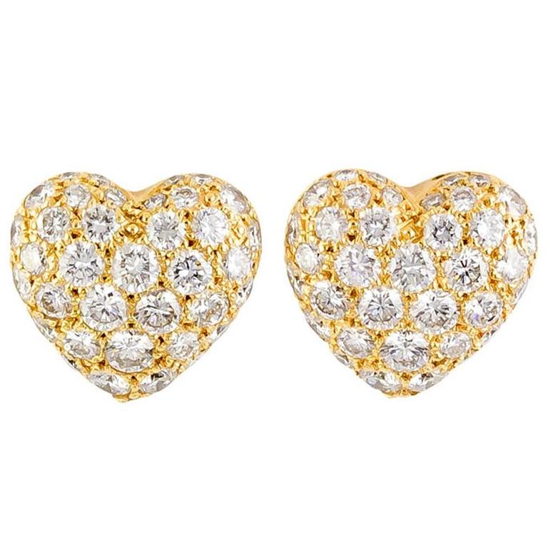 Cartier Diamond Gold Heart Shaped Earrings For Sale