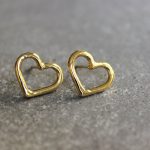 Simple gold stud earrings, Gold heart studs, Gold studs, Small stud earrings,  Open heart earrings