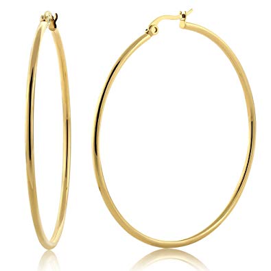2" Stunning Stainless Steel Yellow Gold Plated Hoop Earrings (50mm