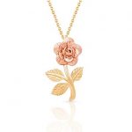 Jewel Connection Beauty and the Beast 14k Solid Yellow and Rose Gold Rose Pendant  Necklace for