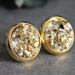 Gold Stud Earrings, Gold Earrings, Gold Druzy Earrings, Gold Post Earrings,  Gold Glitter Earrings, Small Gold Earrings, Gold Druzy Studs
