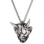 Men Gothic Jewelry Stainless Silver Black Evil Demon Horn Skull Pendant  Necklace