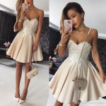 2018 Short Graduation Dresses Sweetheart A Line Satin Champagne With White  Lace Applique Custom Made Cocktail Gowns Homecoming Dress Fall White Formal  Dress