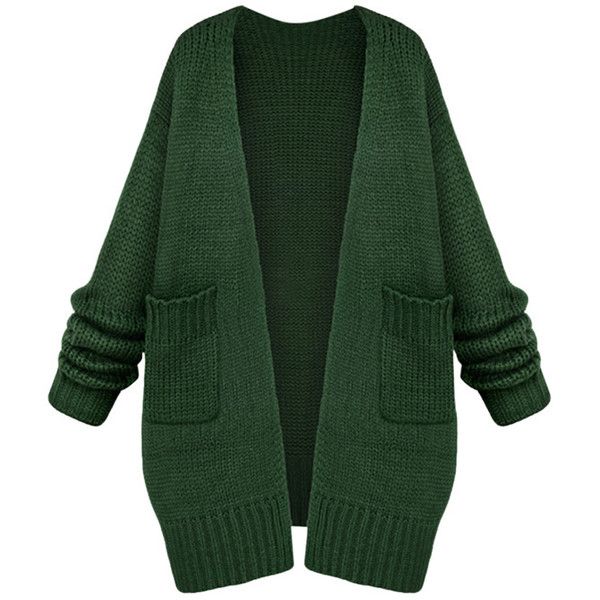 Womens Casual Long Sleeve Cardigan Sweater Coat Green found on Polyvore  featuring tops, cardigans, jackets, outerwear, shirts, green, extra long  sleeve