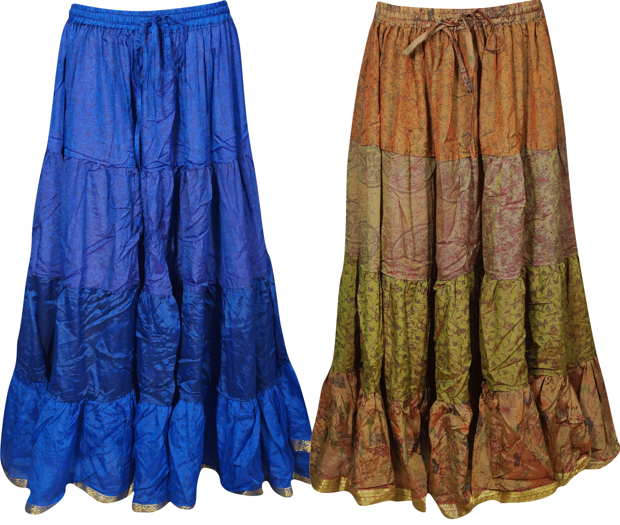Mogul Womens Gypsy Skirts Vintage Sari Flare Tiered Bellydance Maxi Skirt  Lot Of 2 Pcs