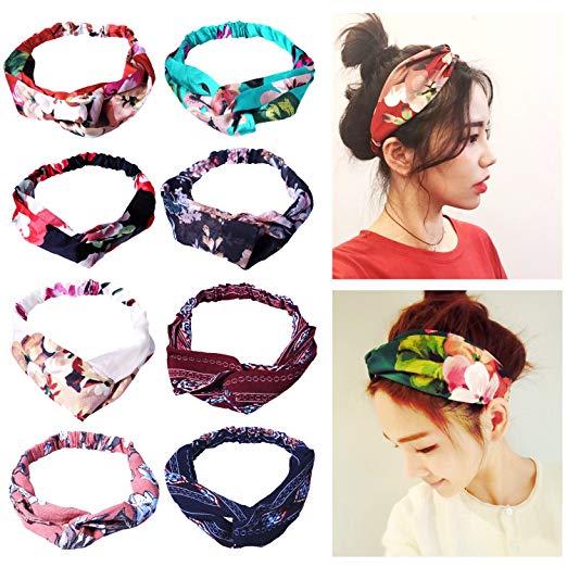 Amandir 8 Pack Headbands for Women Boho Cute Twist Headband Criss Cross  Head Wraps Hair Band