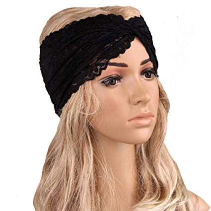 BCDshop Fashion Lace Headbands Women Hair Band Elegant Wide Headwrap Turban  (Black)